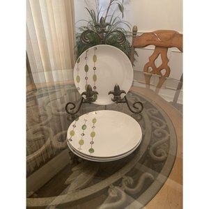Pier One set 4 plates Beaded Garland Porcelain Dessert Appetizer SILVER TRIM Y2K